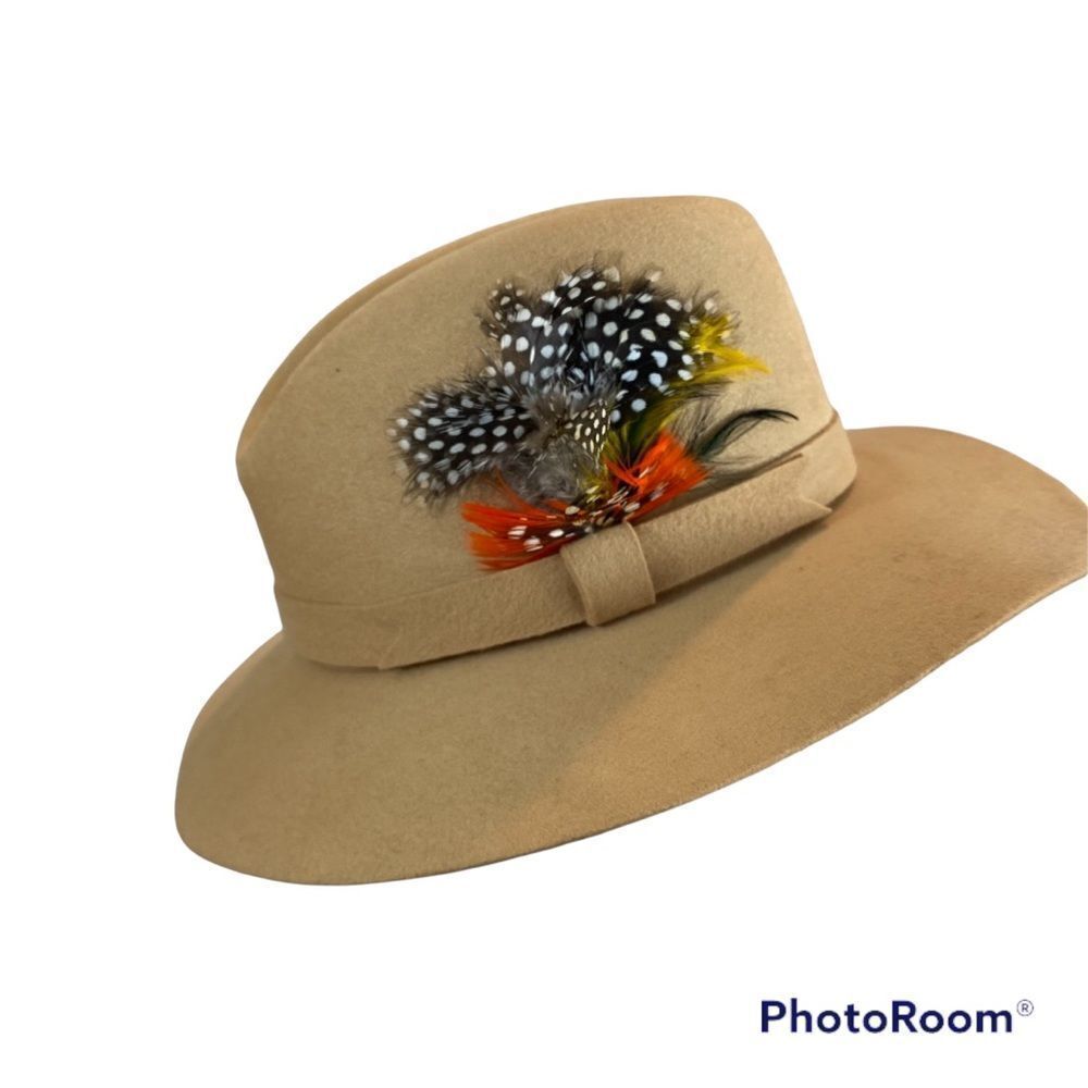 Vintage‎ Adolfo II Fedora Style Wool Hat with Feathers and Hat Band